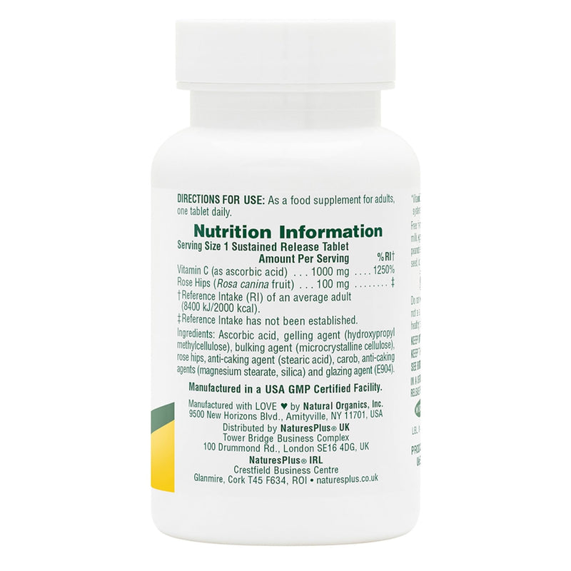 NaturesPlus Vitamin C 1000Mg with Rose Hips - Immunity, Collagen, Bone, Cartilage Support - High Potency, Sustained Release - Gluten Free, Vegetarian - 60 Tablets 1 count (Pack of 1)
