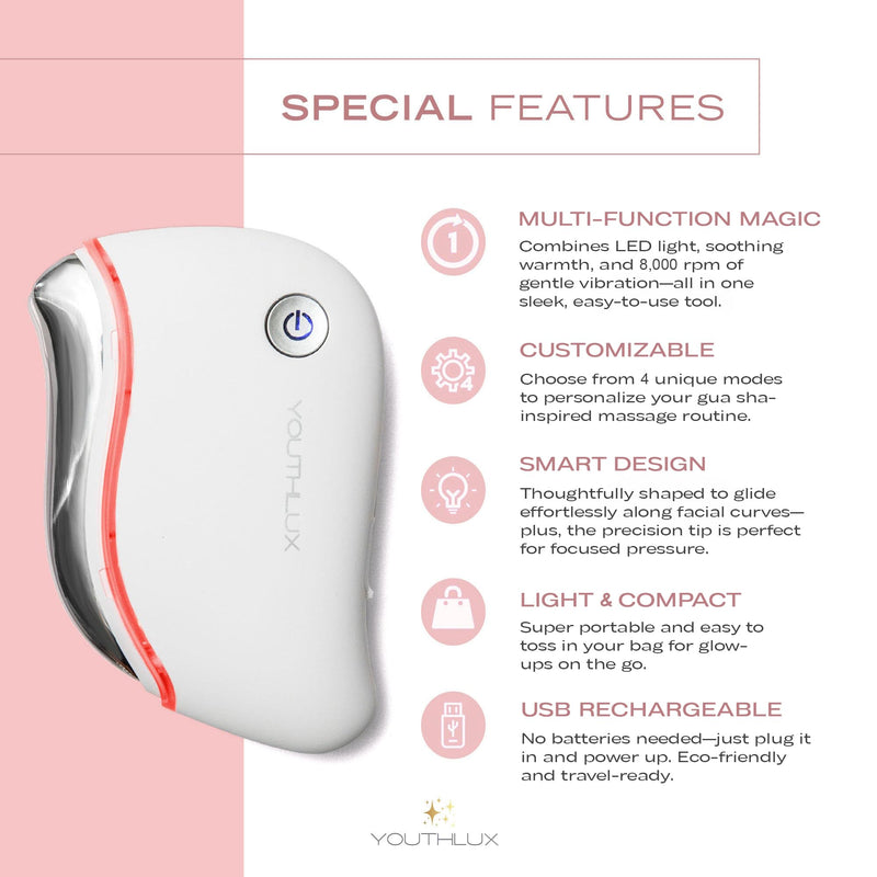 ProSculpt Heated Gua Sha Facial Massager – Electric Guasha Tool for Face Sculpting, Relaxation & Skincare | Soothing Vibration Facial Massage Tool with Contoured Design (White) White