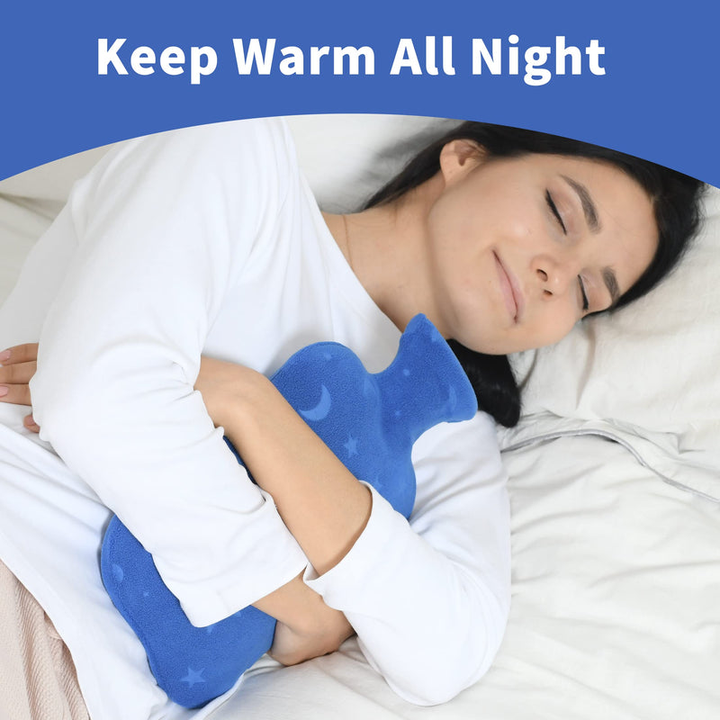 [Australia] - Hot Water Bottle with Soft Cover, 2L Hot Water Bag for Menstrual Cramps, Neck and Shoulder Pain Relief, Hot and Cold Therapies, Hand Feet Warmer, Blue 