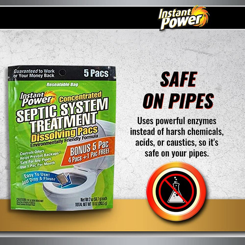 [Australia] - Instant Power Concentrated Septic System Treatment Dissolving Pacs, Controls Odors, Safe on Pipes, 5 Pacs 