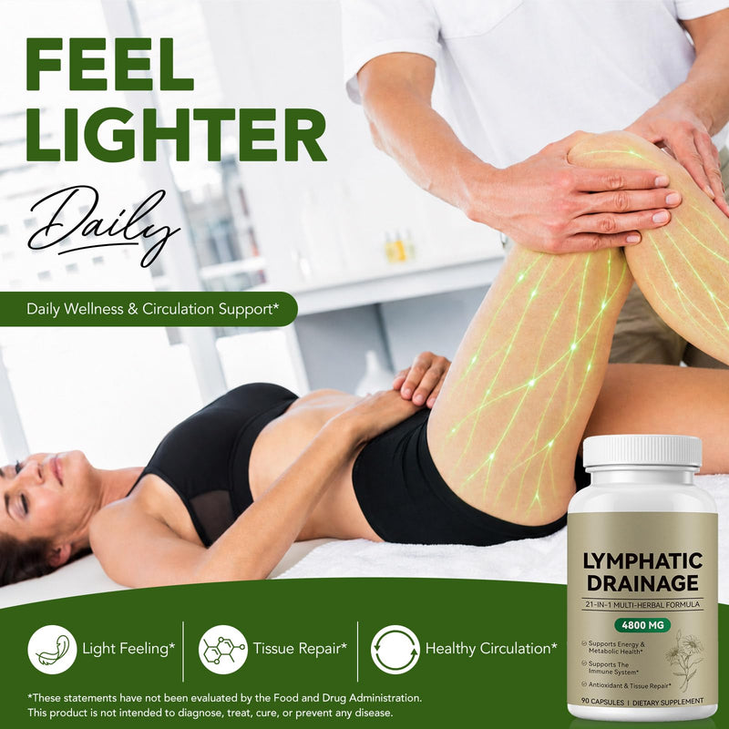 Lymphatic Drainage Capsules - 90 Capsules | 21-in-1 Herbal Complex with Dandelion & Burdock Root | Supports Natural Fluid Balance & Circulation | Vegan & Non-GMO Supplement