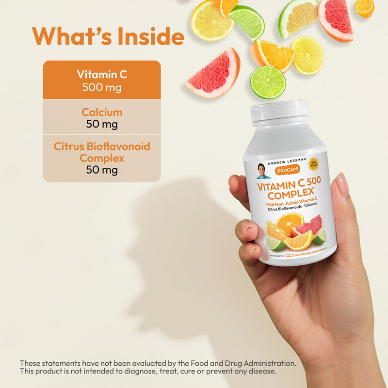 ANDREW LESSMAN ProCaps Vitamin C 500 Complex 360 Capsules | 500 mg Non-Acidic Calcium Ascorbate with Citrus Bioflavonoids for Immune & Antioxidant Supportâ€”Gentle on the Stomach. 360 Count (Pack of 1)
