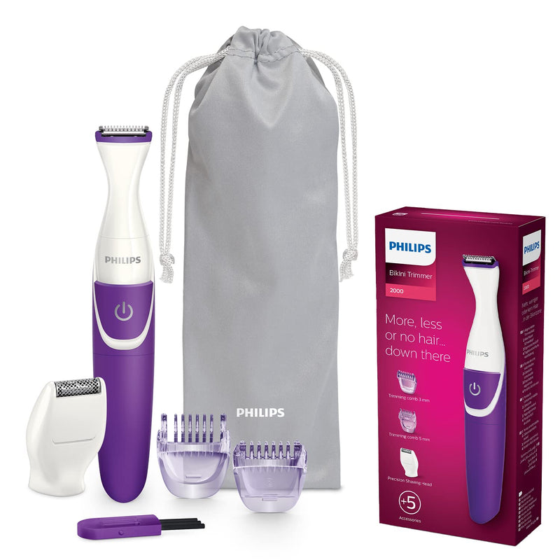 [Australia] - Philips BikiniGenie BRT383/15 - Handy bikini trimmer for trimming, shaving and styling the bikini area with comb attachments and shaving heads - for effortless hair removal Purple Pack of 1 