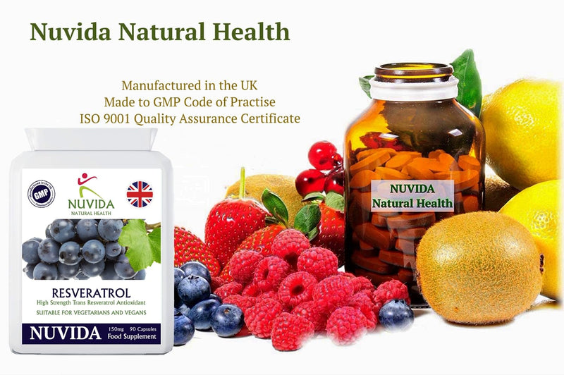 Nuvida Resveratrol Capsules - 90 High Strength Trans-Resveratrol Targeted Release Capsules - Premium Antioxident Supplement