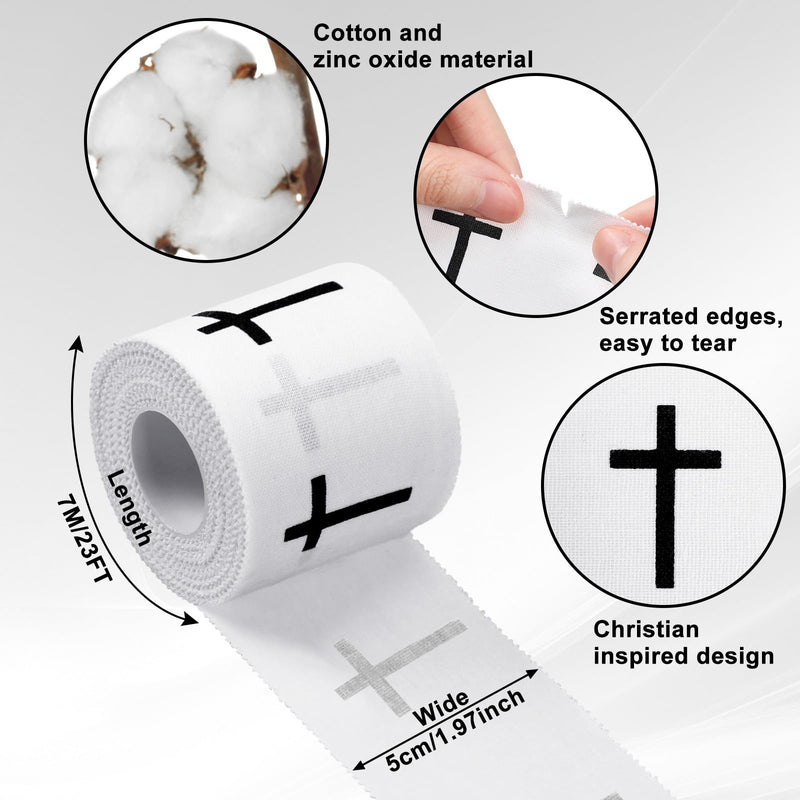 [Australia] - 2 Pcs Cross Tape Christian Athletic Tape Sports Wrap 2in x 23ft Jesus Cotton Wrist Wrap for Soccer Football Baseball Gymnastics Boxing Christian Church Gifts(White,Cross) White 
