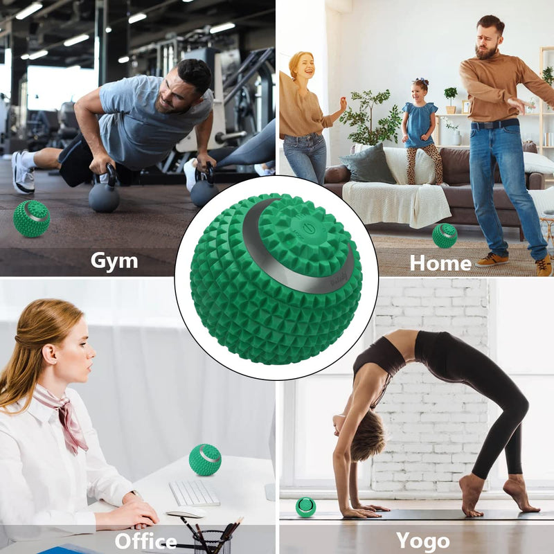 Vibrating Massage Ball 4-Speed High-Intensity Fitness Yoga Massage Roller, Relieving Muscle Tension Pain & Pressure Massaging Balls (Green) Green
