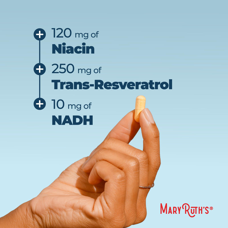 MaryRuth's NADH Capsules, Niacin, NAD+ Precursor, 30 Servings, CoQ10, Vegan | Trans-Resveratrol, Cellular Energy, Non-GMO, Gluten Free
