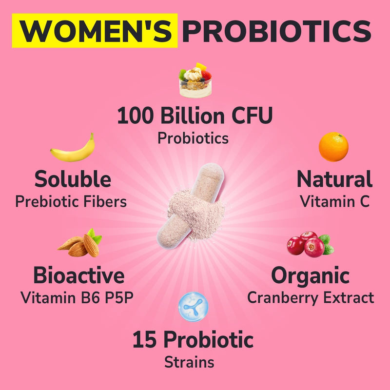 Vitalibre Probiotics for Women 100 Billion CFU 15 Strains, Daily Probiotic | 30 Vegan Capsules, Prebiotic Supplement with Organic Cranberry to Support Vaginal, Digestive, Immune Health, Shelf Stable 30 Count (Pack of 1)