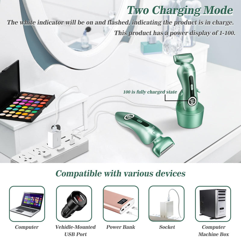 Electric Razor for Women Electric Shaver for Legs Bikini Trimmer for Women Underarm Public Hairs Rechargeable Womens Shaver with Detachable Head Wet Dry Use Painless Cordless