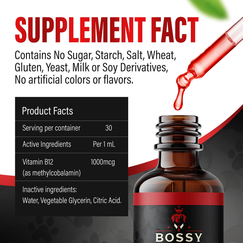 Vitamin B12 for Dogs & Cats - Liquid Supplement for Dogs & Cats - Vet-Formulated Methylcobalamin Drops - Supports Energy, Nerve Function & Appetite - Fast-Absorption- Easy to Administer.