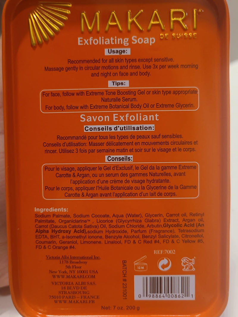 MAKARI Extreme Active Intense Argan & Carrot Oil Exfoliating Soap (7 oz) | Radiance-Boosting Bar | With Apricot Seed Extract & Vitamins C & E | Helps Reveal Smoother-Looking Skin 7 Ounce (Pack of 1)