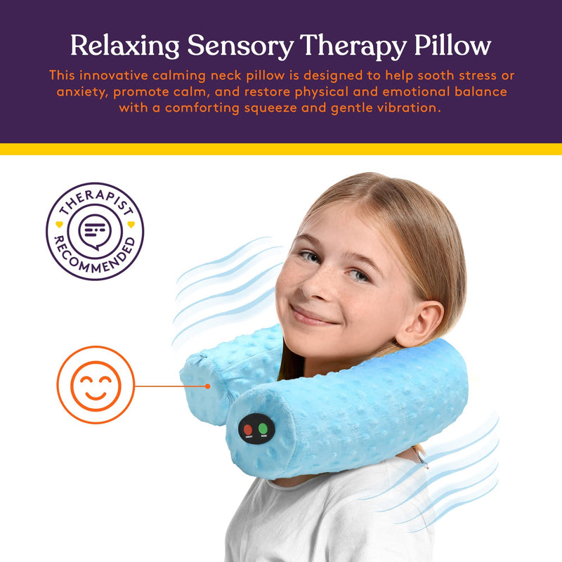 [Australia] - Special Supplies Sensory Vibrating Neck Pillow for Kids and Adults Plush Velvet Soft Cover with Textured Therapy Stimulation, Mind and Body Calming Relaxation - Blue 