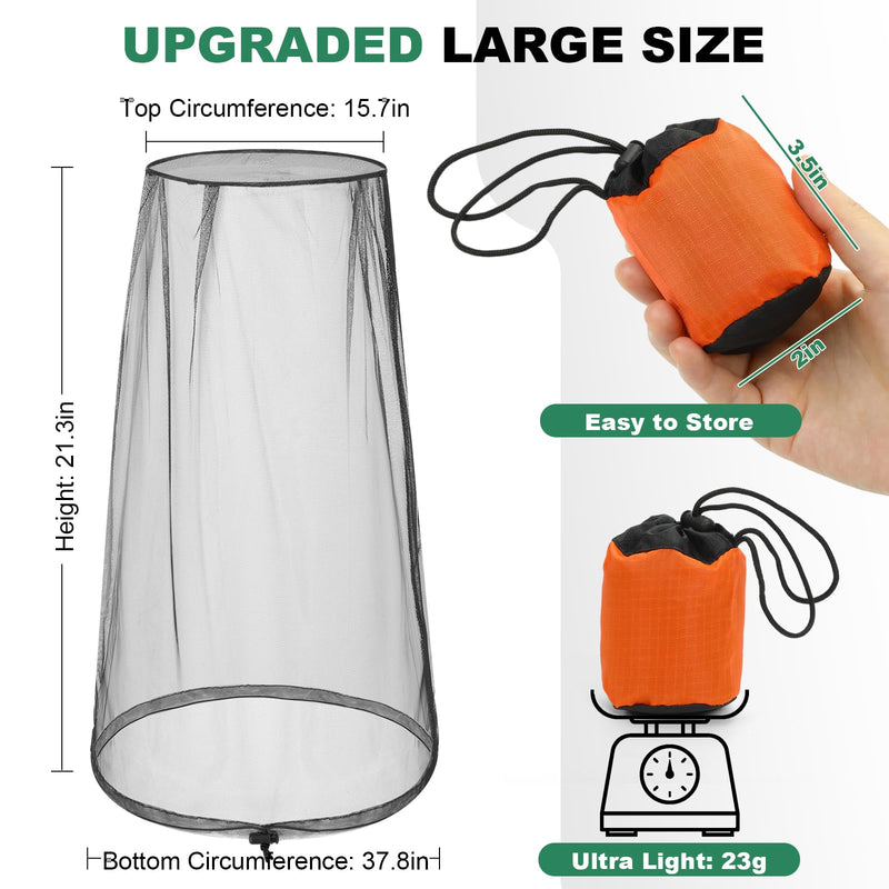 [Australia] - 2 Pack Premium Mosquito Head Nets with Drawstring, Breathable Ultra Large Bug Net for Head, Mosquito Net Hat for Men and Women, Universal Fit for Hats, Essential for Outdoor Activities Black 