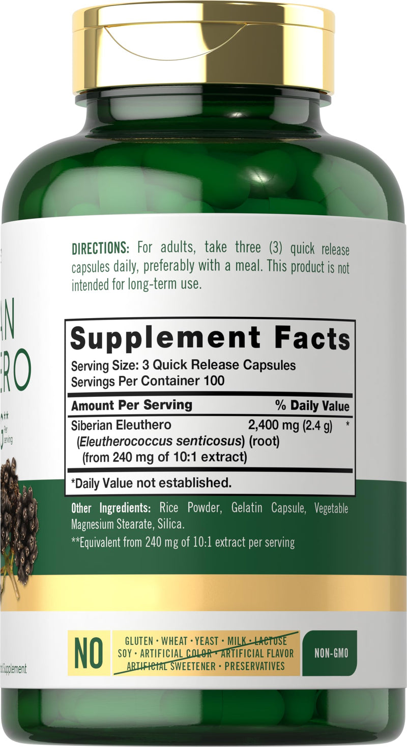 [Australia] - Carlyle Siberian Eleuthero | 2400mg | 300 Capsules | Non-GMO and Gluten Free Formula | Siberian Ginseng | Traditional Herbal Supplement 