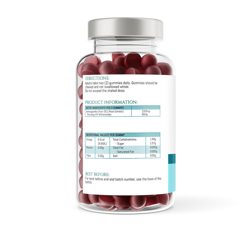Ashwagandha High Strength Gummies (150) 1200mg per serv - Raspberry Flavoured Gummies for Adults - Sleep, Mind, Calm, Focus & Melatonin Support Supplements