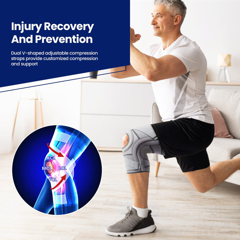 Galvaran Knee Brace for Meniscus Tear:Adjustable Knee Support for Maximum Knee Pain,Side Stabilizers for Injury or Surgery Recovery - Men and Women Gray-Left Medium