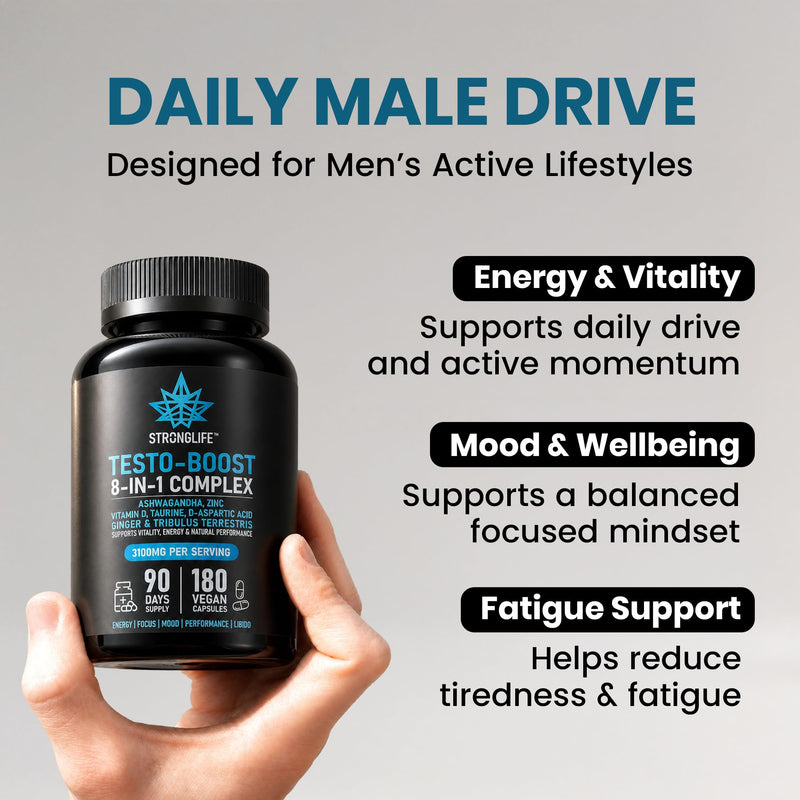 Testosterone Booster Supplement | with D-Aspartic Acid, Tribulus, Zinc, TA Root Extract & Vitamin D3 | 200:1 Extract | 90-Day Supply | Strength, Energy & Vitality | 180 Vegan Capsules