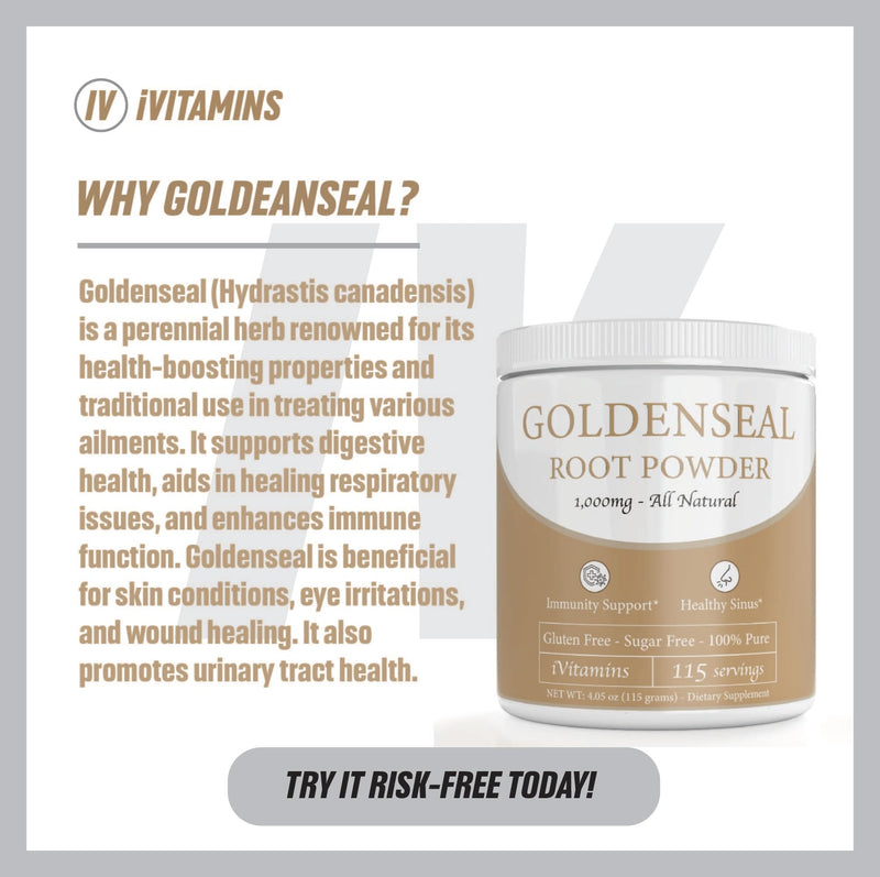 [Australia] - Goldenseal Powder - Goldenseal - Echinacea Goldenseal - Goldenseal Root - Goldenseal Root Powder - Goldenseal Powder for Sinuses - 1,000mg per Serving - 115 Servings 