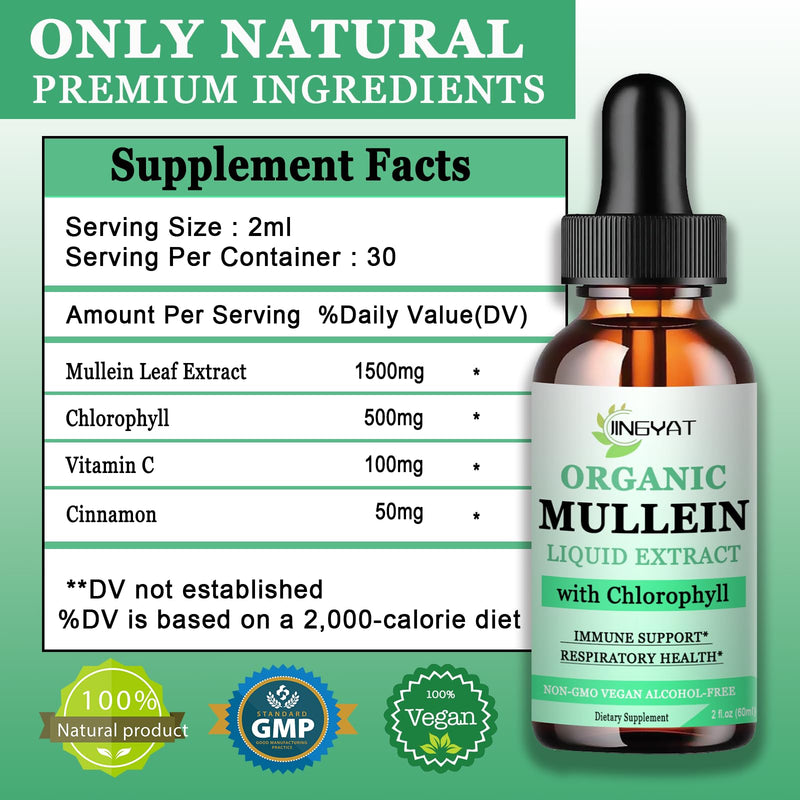[Australia] - Mullein Drops for Lungs | Powerful Mullein Leaf Extract with Chlorophyll, Vitamin C, Cinnamon for Immune Support, Detox & Respiratory Support, Bronchial Support | Non-GMO, Kosher, Gluten-Free 