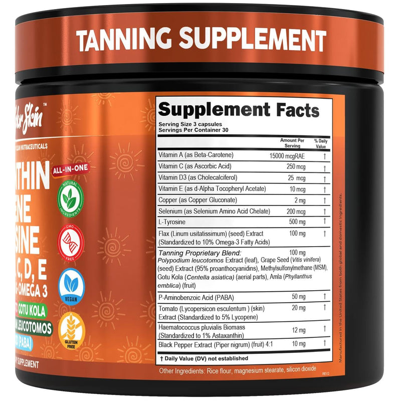 [Australia] - Clean Nutraceuticals Solar Skin Tanning Supplement, Astaxanthin, Lycopene, L-Tyrosine, Vitamins A C D E, 90 Capsules 