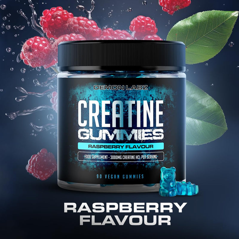 Creatine Gummies - 3000mg Per Serving, Raspberry Flavour - Creatine HCl, 90 Vegan Gummies - 30 Servings (Creatine Gummies) Creatine Gummies