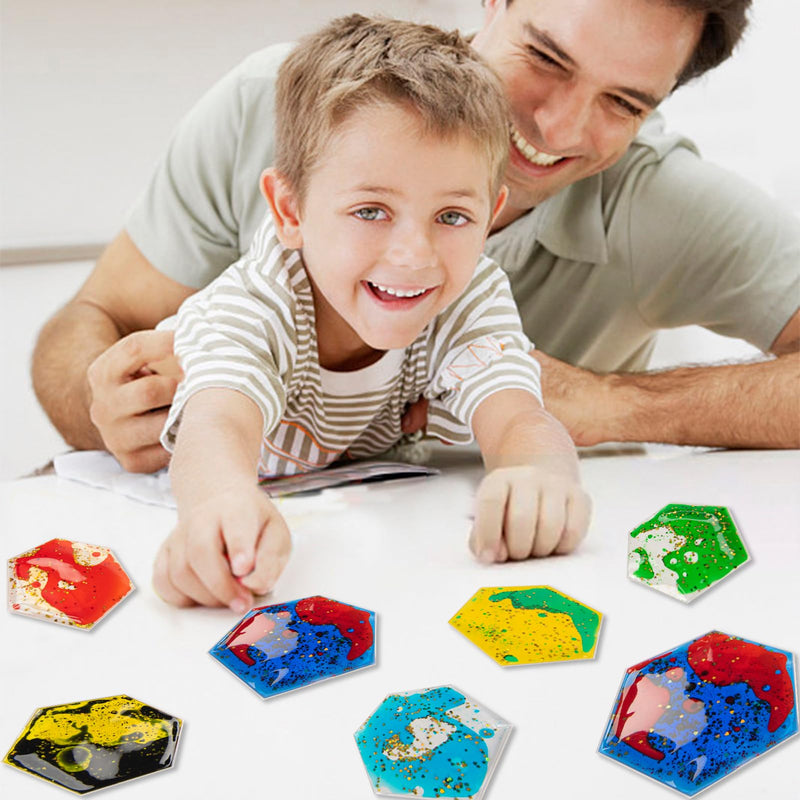 [Australia] - Art3d Hexagon Sensory Fidget Liquid Motion Tiles for Kids, Toddler, Teens - Interactive Soft Gel Liquid Play Mats for Home, Schools, Playrooms, Multi-Pack of 3 Tiles 3 √ó 5.1" Multicoloured - Style 4 