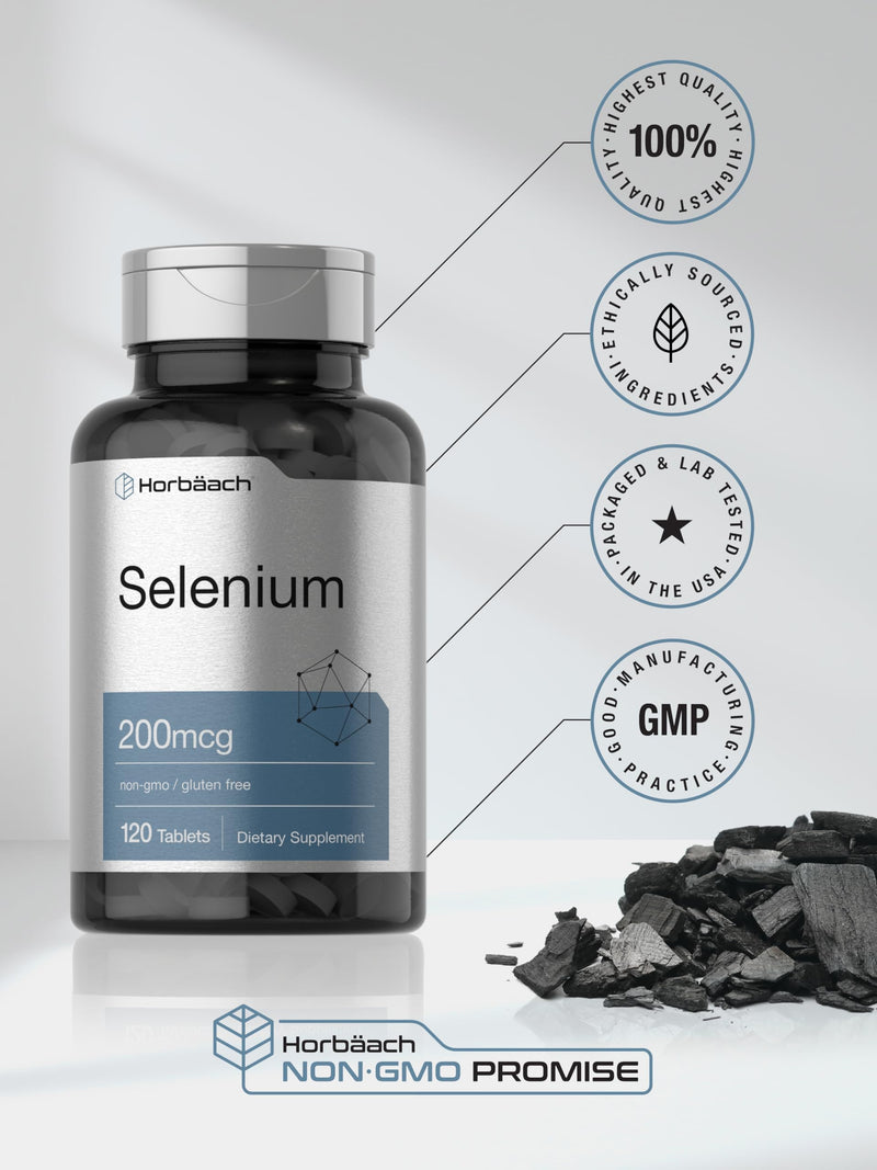 Selenium Supplement | 200mcg | 120 Tablets | Non-GMO and Gluten Free | by Horbaach