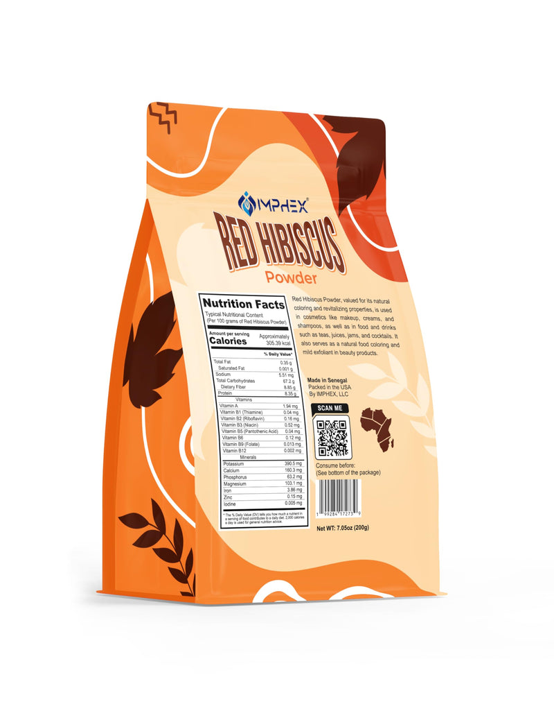 Red Hibiscus Powder – Bissap Rouge | Raw & Natural from Senegal | 100% Pure Superfood | Rich in Antioxidants & Vitamin C | Non-GMO, Gluten-Free, No Additives | 7.05 oz (200g)