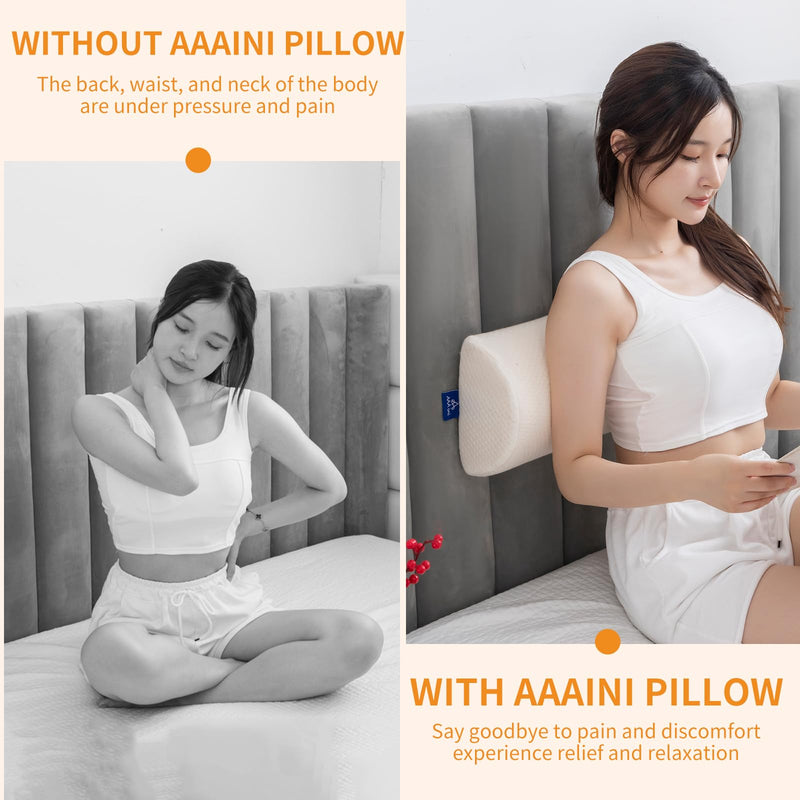 [Australia] - Half Moon Bolster Knee Pillow, Back Pain Relief Memory Foam Leg Pillow, Semi Roll Round Lumbar Leg Wedge for Side Sleepers - Reducing Head Neck Spine Hip Pressure - M White 18.5" x 8" x 4.5" 