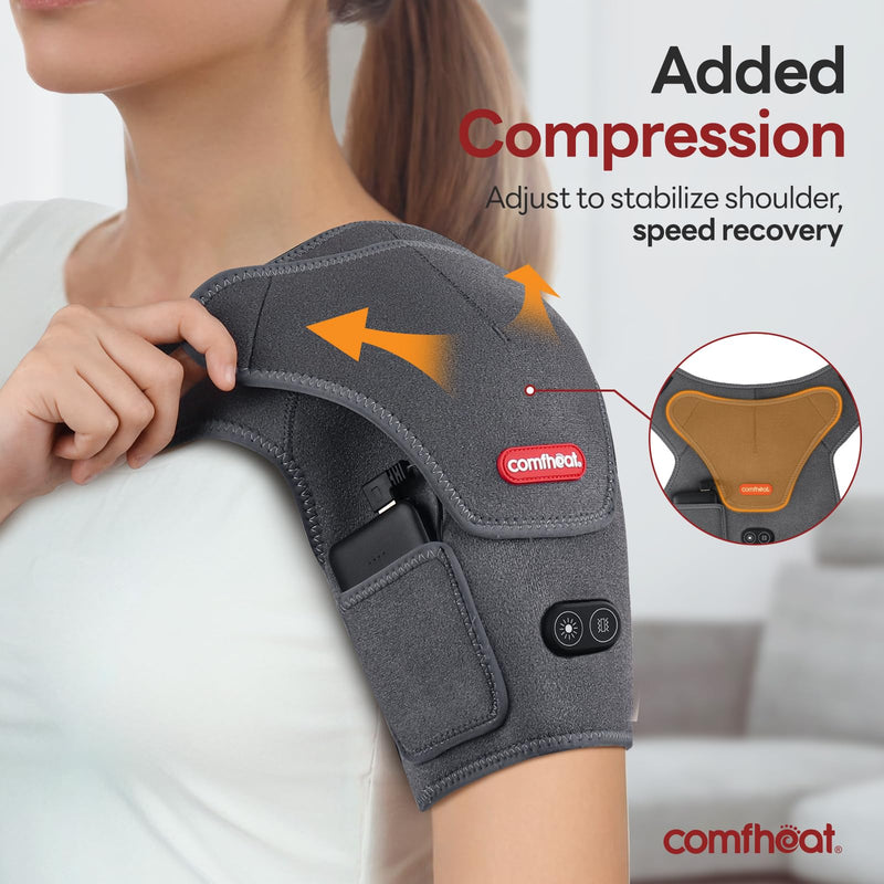 Cordless Shoulder Heating Pad with Massager, Heated Shoulder Brace | Rotator Cuff Frozen Shoulder Pain Relief Heat Wrap, 5000mAh Battery Powered 1-3H Hot Compress for Men & Women Heating & Vibration Massage
