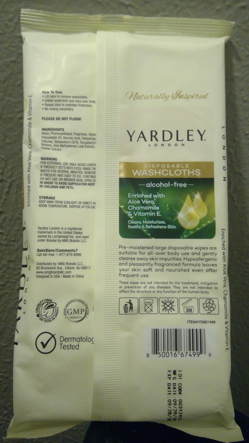 [Australia] - Yardley Disposable Washcloths 18 Pack Resealable 