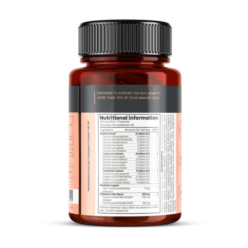 65 Billion CFU Probiotic Supplement x 180 Capsules (2 Bottles of 90) – 14 Strains with Prebiotics & Postbiotics – 6 Month's Supply 90 count (Pack of 2)