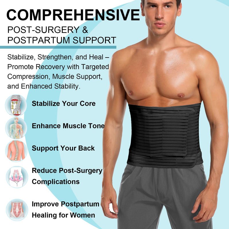 [Australia] - Abdominal Binder for Men & Women ‚Äì Post Surgery Belly Band Adjustable Compression Wrap Belly Binder Abdomen Hernia Support Belt (L) Black L 