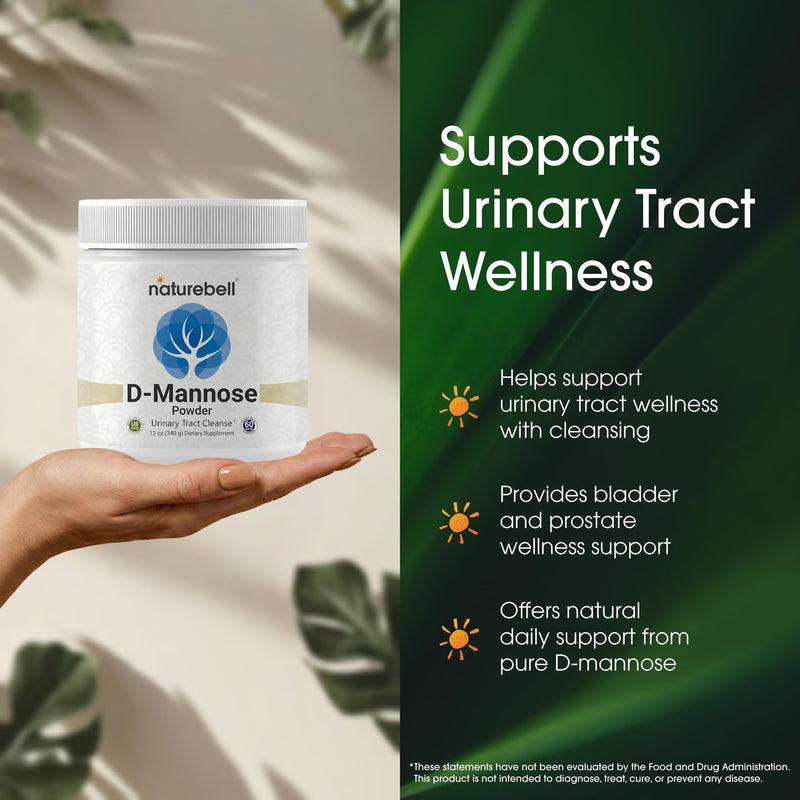 NatureBell D-Mannose Powder - 12oz - High Potency 2g Per Scoop - Fast Acting Support for Healthy Urinary Function & Bladder Wellness* - Pure, Filler-Free Non-GMO Powder