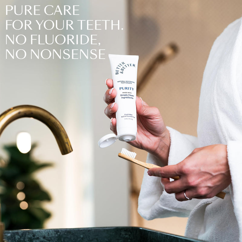 Better & Better Purity Toothpaste | Natural Whitening Toothpaste Without Additives | Organic, Vegan, Fluoride & SLS Free | Coconut-Based Formula w/Fresh Mint Flavor | 3.4oz 3 Pack