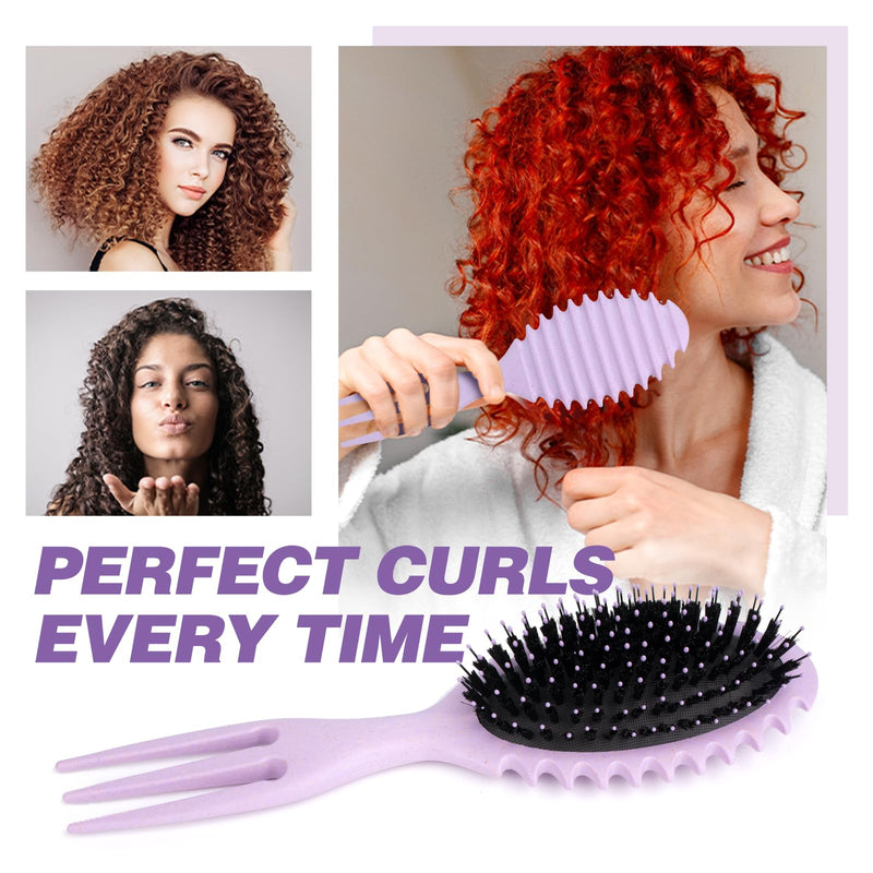 [Australia] - Curl Defining Brush for Curly Hair - Styling and Detangler Brush with Comb for Curly Hair; Includes Bonus Hairstyling Tool; Vegan Fiber and Nylon Faux Boar Bristles to Smooth and Detangle Purple Large 