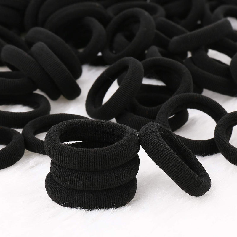 [Australia] - 200PCS Black Baby Hair Bands – Mini Seamless Toddler Hair Ties – Soft Toddler Hair Ponytail Holders for Kids Girls, 1 Inch in Diameter, Black, by NineTong 