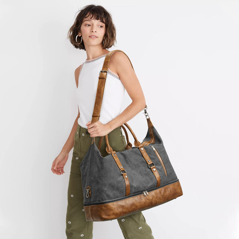 S-ZONE Weekender Bag for Women Men and Leather Luggage Tag for Suitcases