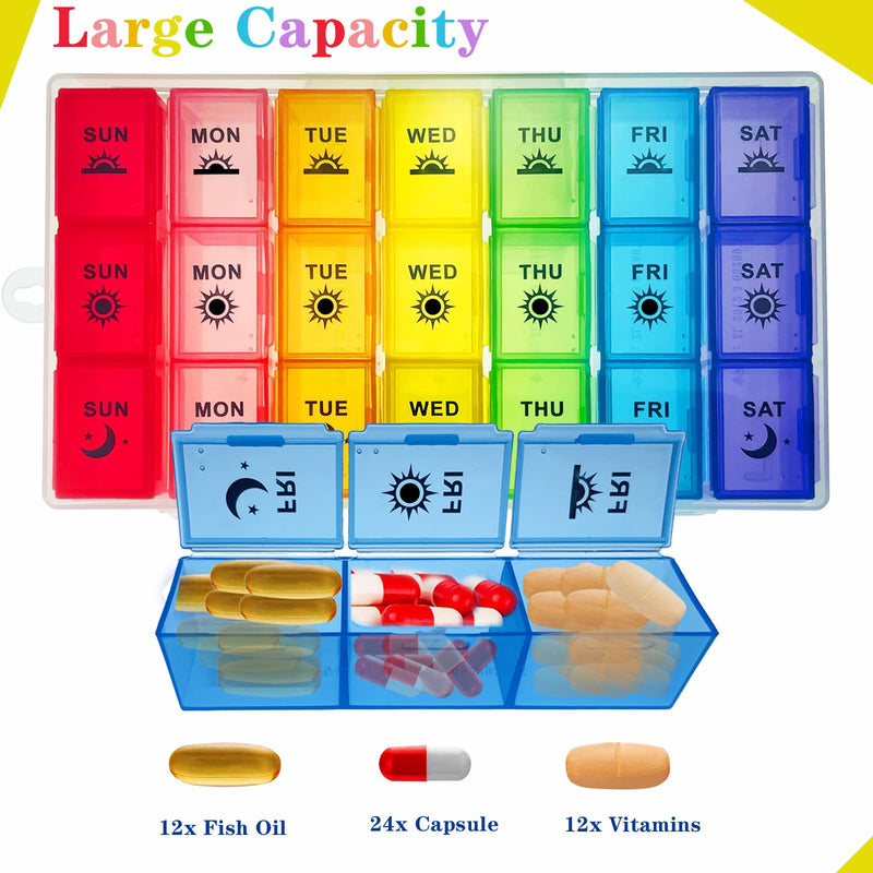 ZVZM Weekly Pill Organizer 3 Times a Day, Large Pill Box 7 Day, Medicine Organizer Box, Pill Case Container, Daily Pill Organizer for Vitamins/Fish Oils. White