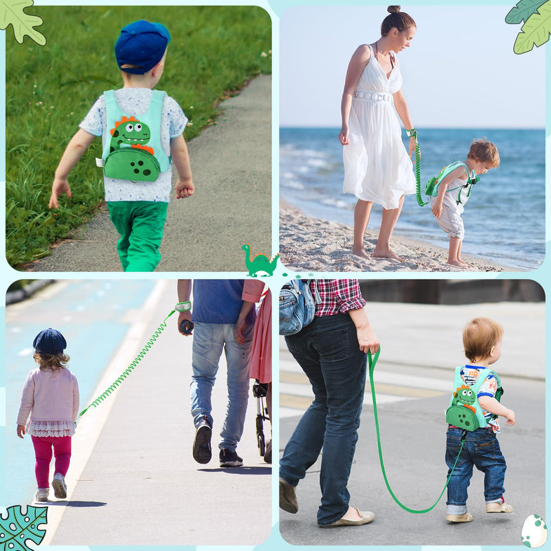[Australia] - Dr.meter 3 in 1 Toddler Harness Leash + 8.2ft Anti Lost Wrist Link, Cute Dinosaur Kids Safety Harness Tether with Key Lock, Child Protective Leashes While Walking for Outdoor Activity Keep Kids Close 