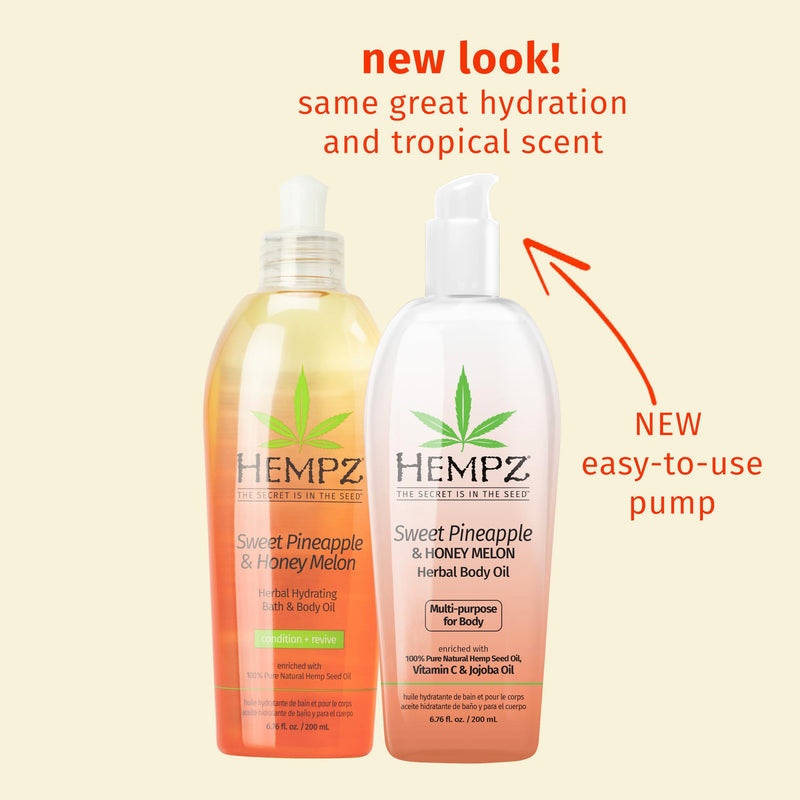 HEMPZ Sweet Pineapple & Honey Melon Herbal Hydrating Multi-Purpose Body Oil for Body - Moisturizing Bath, Shower, or Shaving Oil for Dry or Sensitive Skin for Women & Men, 6.76 Oz Pineapple & Melon 6.76 Ounce (Pack of 1)