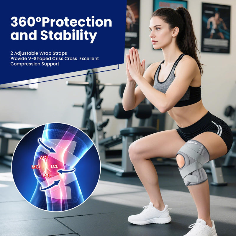 [Australia] - Knee Brace for Knee Pain, Meniscus Tear, Adjustable Knee Support with Side Spring Stabilizers for Meniscus Tear, Arthritis, Patella Stability, Knee Pain Relief, Women and Men Gray X-Large 
