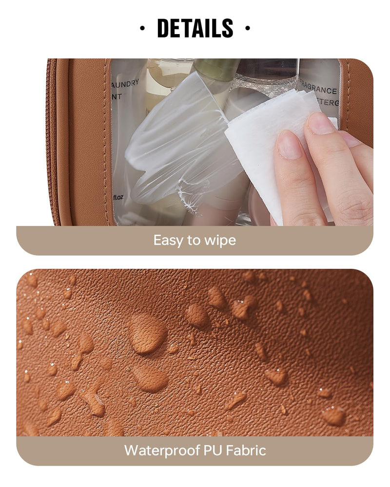 EACHY Travel Makeup Bag（Brown-Medium Size） & Clear Makeup Bag（Brown-Mini Size）