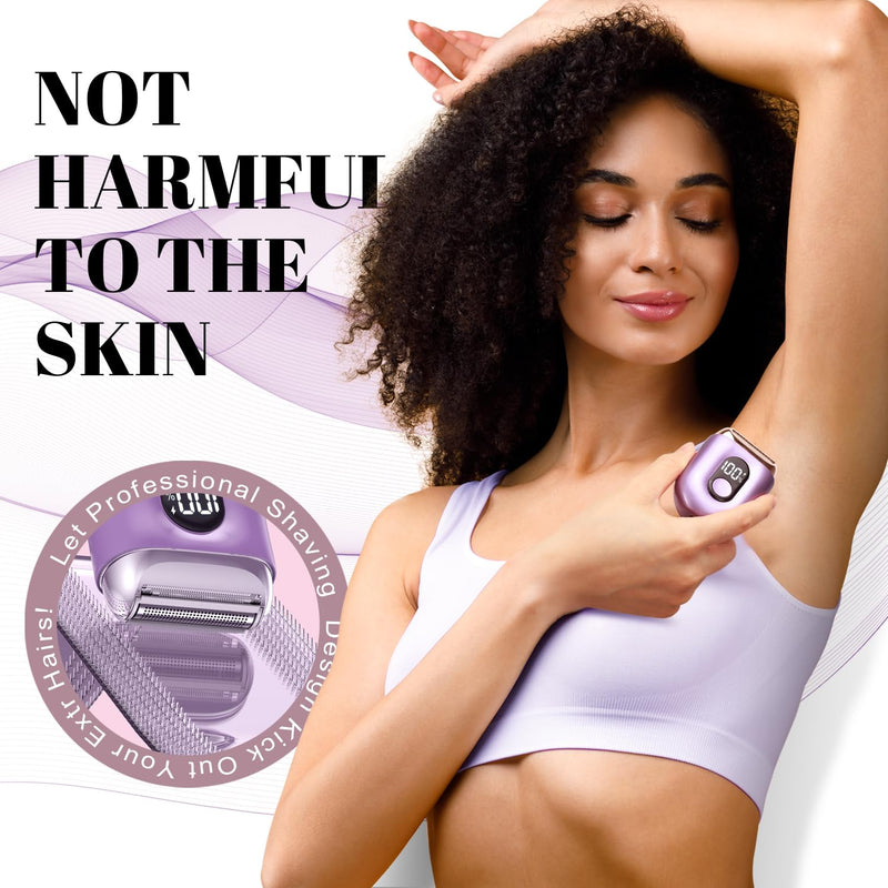 [Australia] - Cordless Electric Shaver for Women: Mini Electric Razors with LED Display - Rechargeable Bikini Trimmer - IPX7 Waterproof Wet Dry Face Razor for Body Pubic Leg (Purple Little) Purple Little 