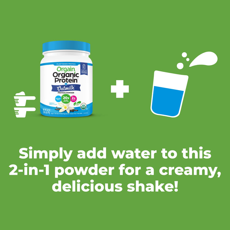 [Australia] - Orgain Organic Vegan Protein Powder + Oat Milk, Vanilla Bean - 20g Plant Based Protein, Gluten Free, No Dairy, Soy or Lactose Ingredients, Low Sugar, Non-GMO, Kosher, For Shakes & Smoothies - 1.05lb 12 Servings (Pack of 1) 