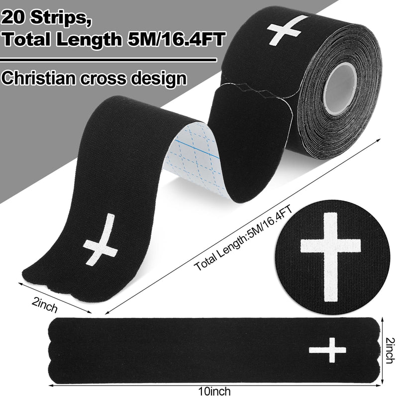 [Australia] - Geiserailie 8 Roll Christian Cross Kinesiology Tape, Each 20 Precut Strips 10" Per Strip Waterproof Religious Athletic Sports Tape Cotton Elastic Wraps for Fitness Running Tennis Swimming Football 