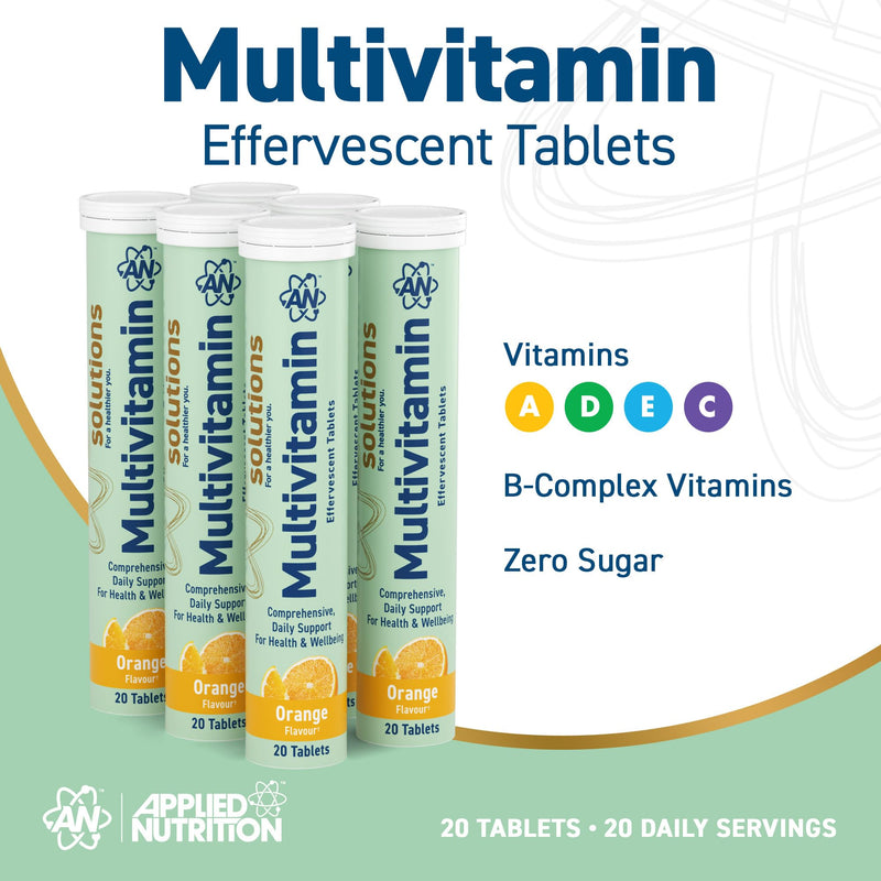 Applied Nutrition Solutions Multivitamin Effervescent Tablets – Essential Vitamins & Minerals per Serving – 120 Effervescent Tablets, Zero Sugar, Supports Daily Energy & Immune Function – (Orange) Orange 120 count (Pack of 1)