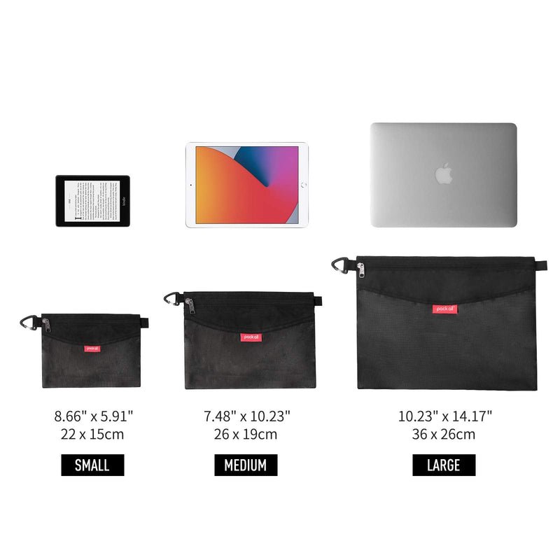 pack all Packing Organizers Bundle | 1 Dual Pocket Shoe Bag (Plus-Black) & 3Pcs Zipper Pouch Set (Black)