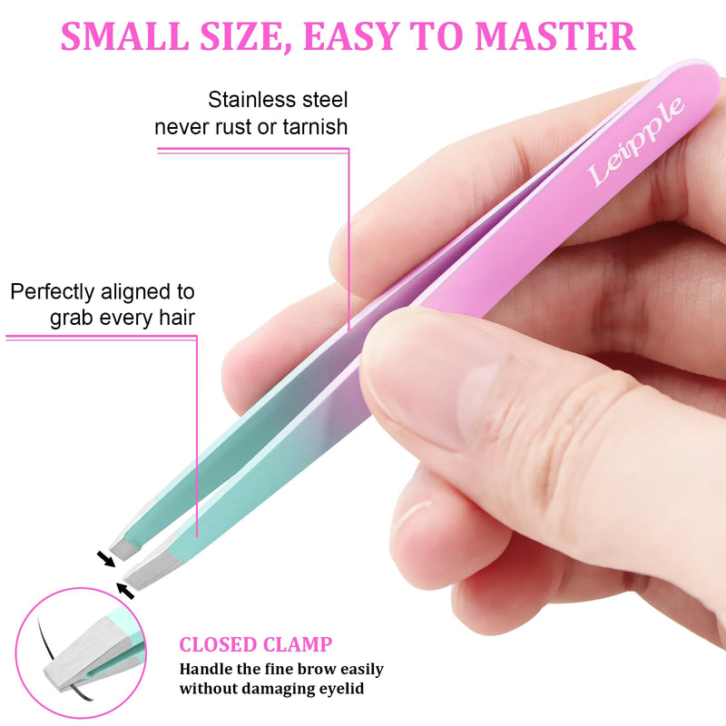 [Australia] - Tweezers Set 7 Pieces for Women - Precision Tweezers with Travel Case - Stainless Steel Tweezers for Eyebrows with Scissors, Razor, Mirror for Ingrown Hairs (Pink/Blue) Pink/Blue 