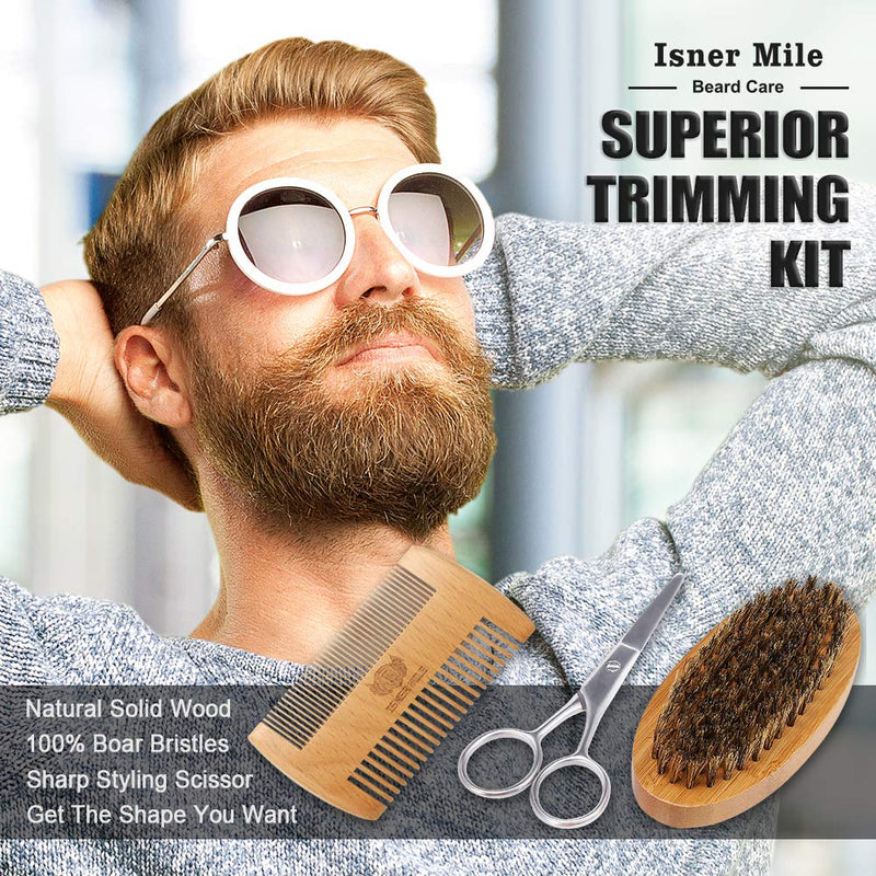 [Australia] - Upgraded beard care set for men, beard growth care and trimming with hair conditioner, beard oil, beard balm, butter wax, beard brush, beard comb, beard scissors, best perfect gift light orange 